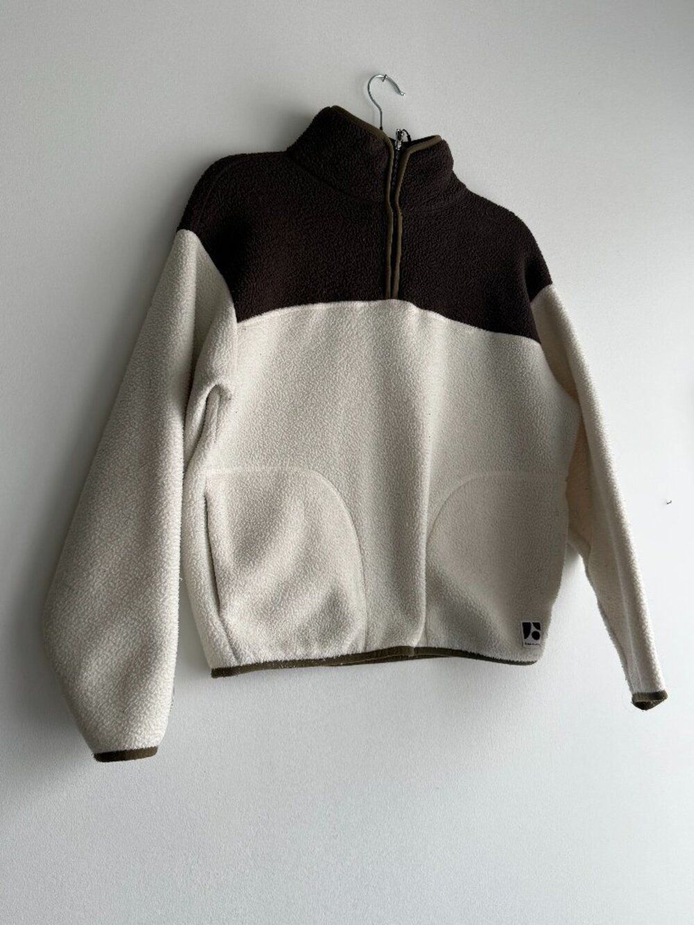 Frank And Oak Women's XS Extra Small Polar Fleece 1/4 Zip Brown Cream Sweater